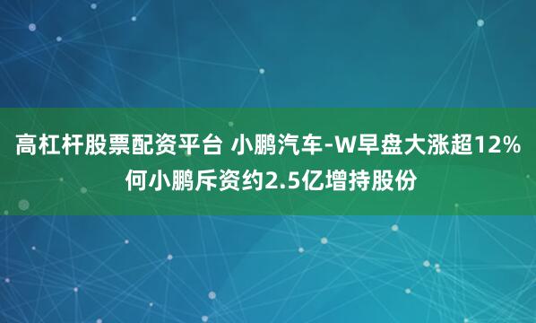 高杠杆股票配资平台 小鹏汽车-W早盘大涨超12% 何小鹏斥资约2.5亿增持股份